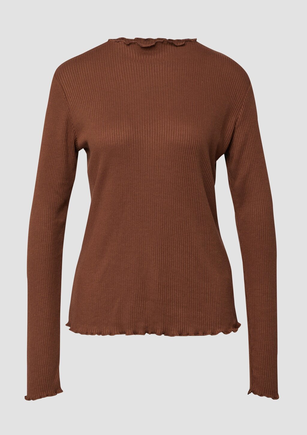 Geripptes Langarmshirt mit gewelltem Saum