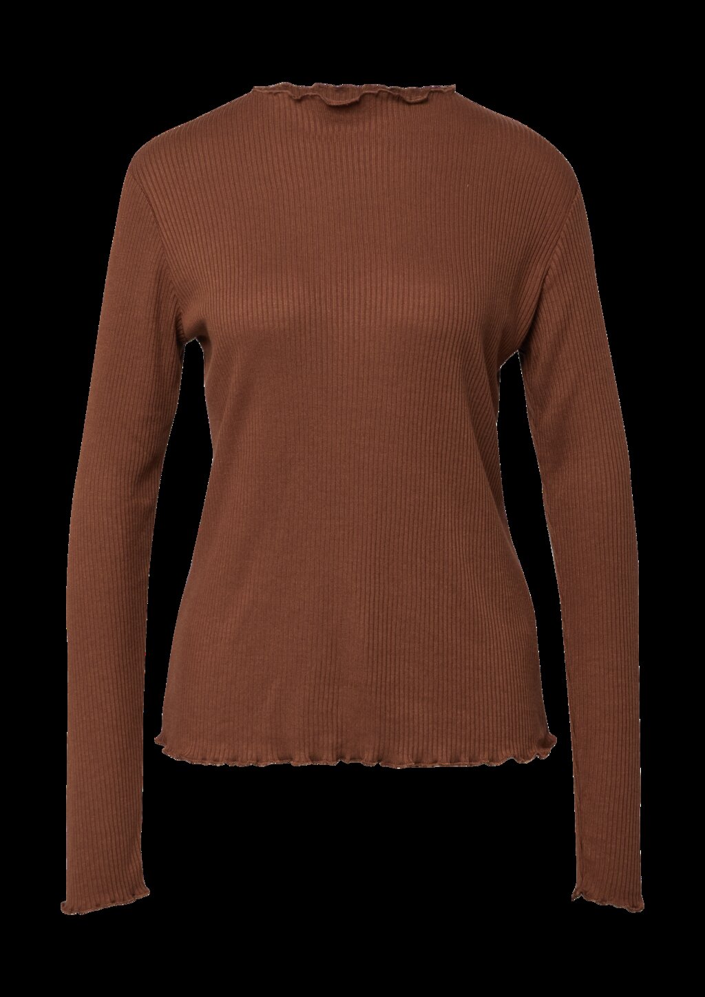 Geripptes Langarmshirt mit gewelltem Saum