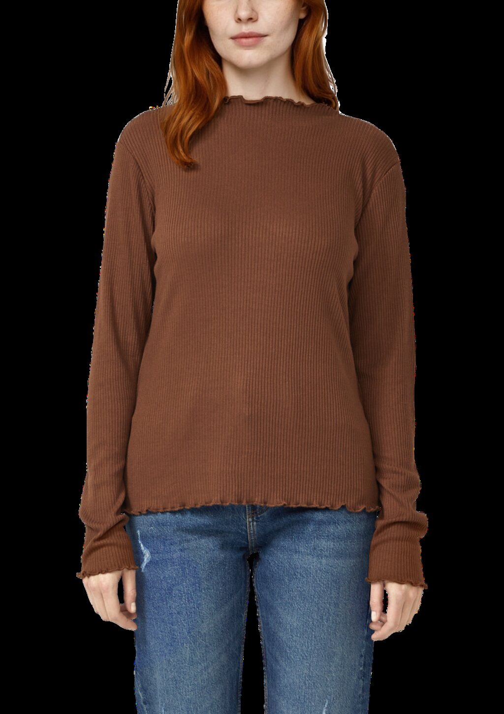 Geripptes Langarmshirt mit gewelltem Saum