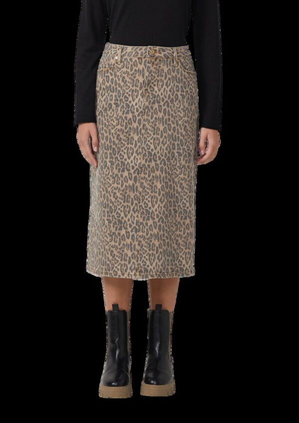 Denimrock in Midilänge mit Leo-Print