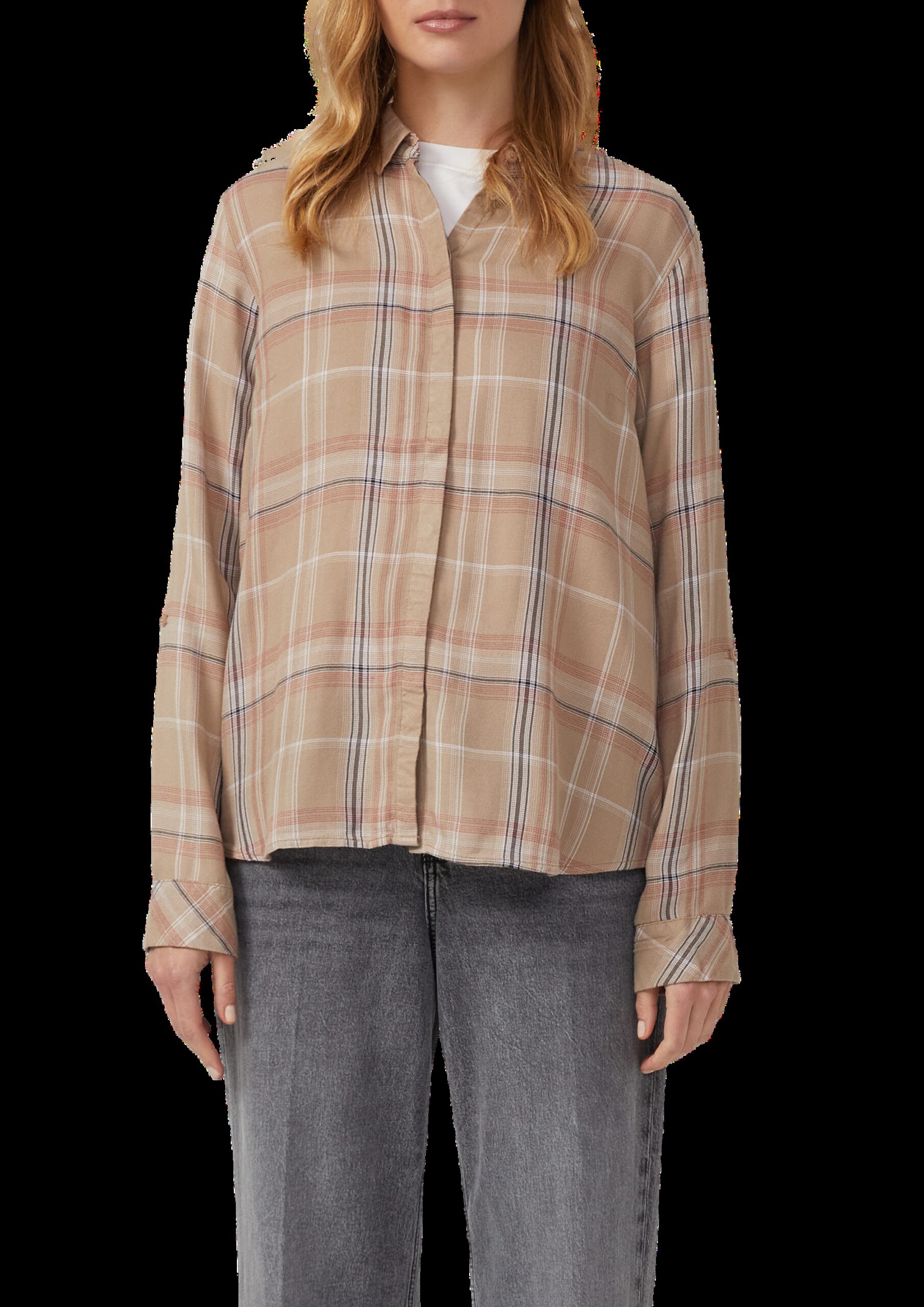 Karierte Hemdbluse aus Viskose-Modal-Mix