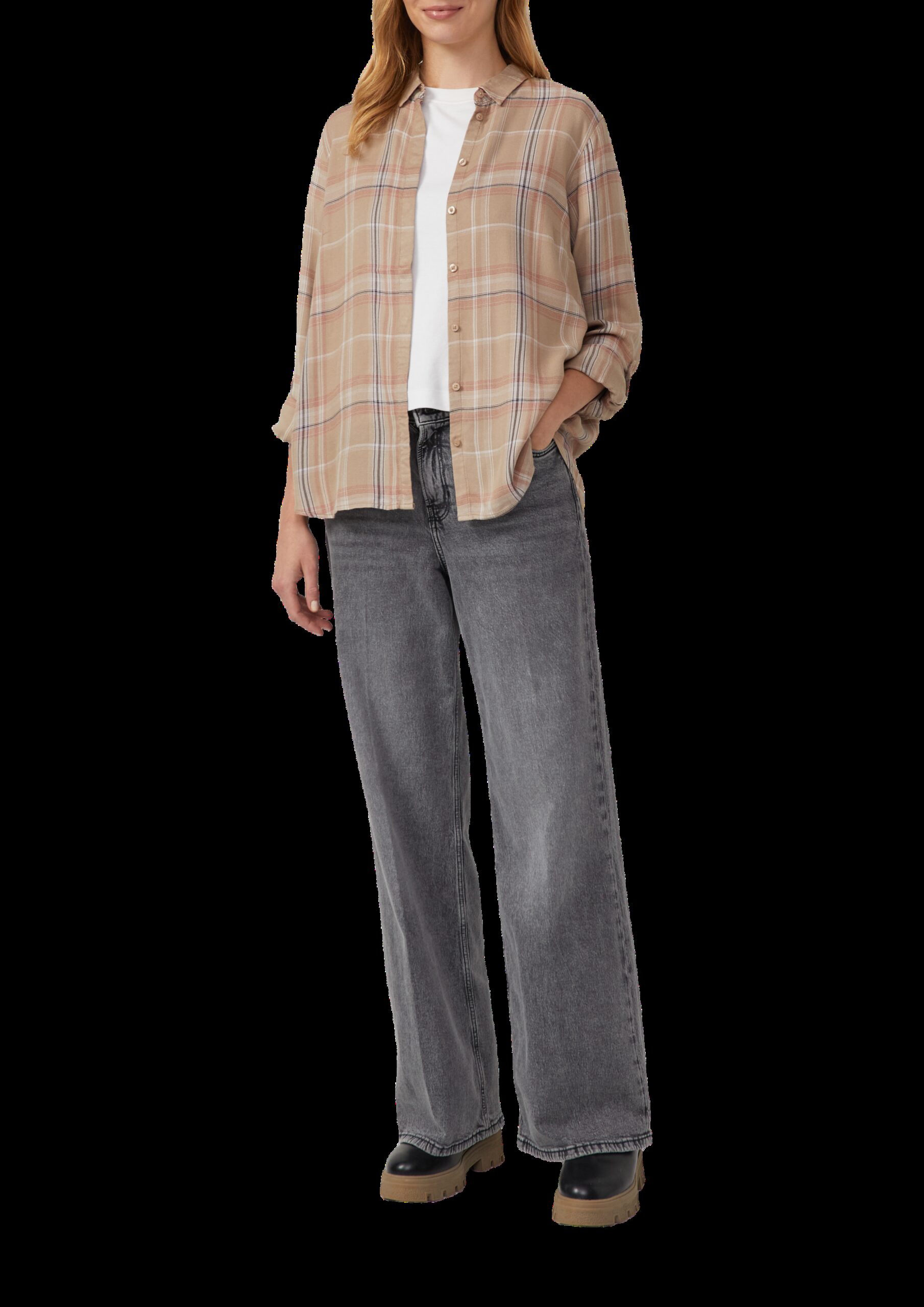 Karierte Hemdbluse aus Viskose-Modal-Mix