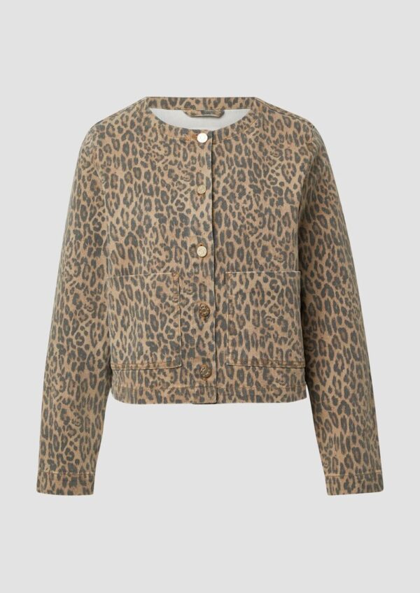 Verkürzte Denimjacke mit Leoprint