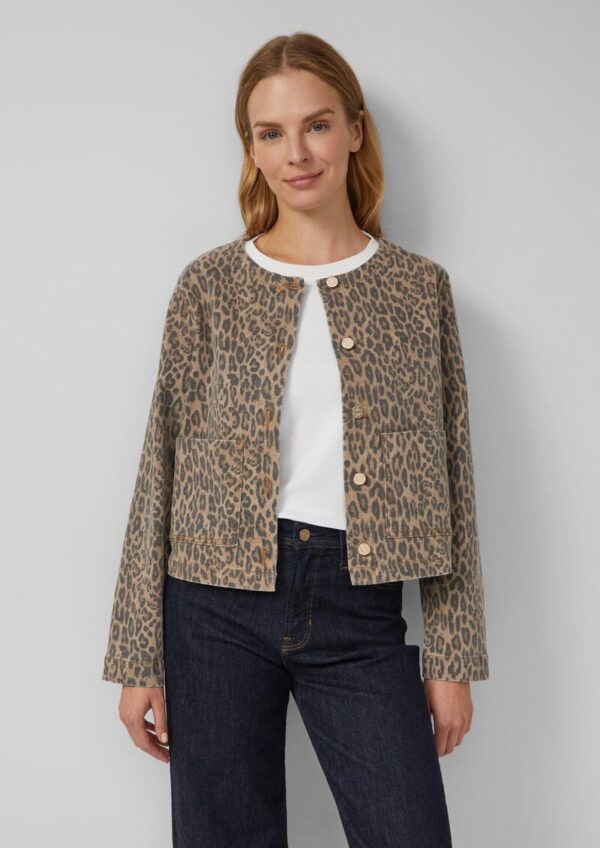 Verkürzte Denimjacke mit Leoprint