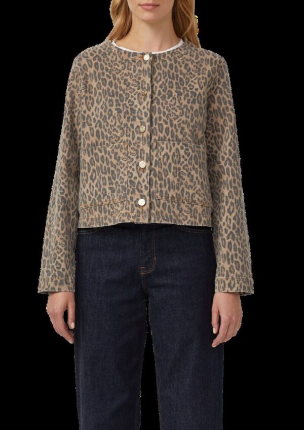 Verkürzte Denimjacke mit Leoprint