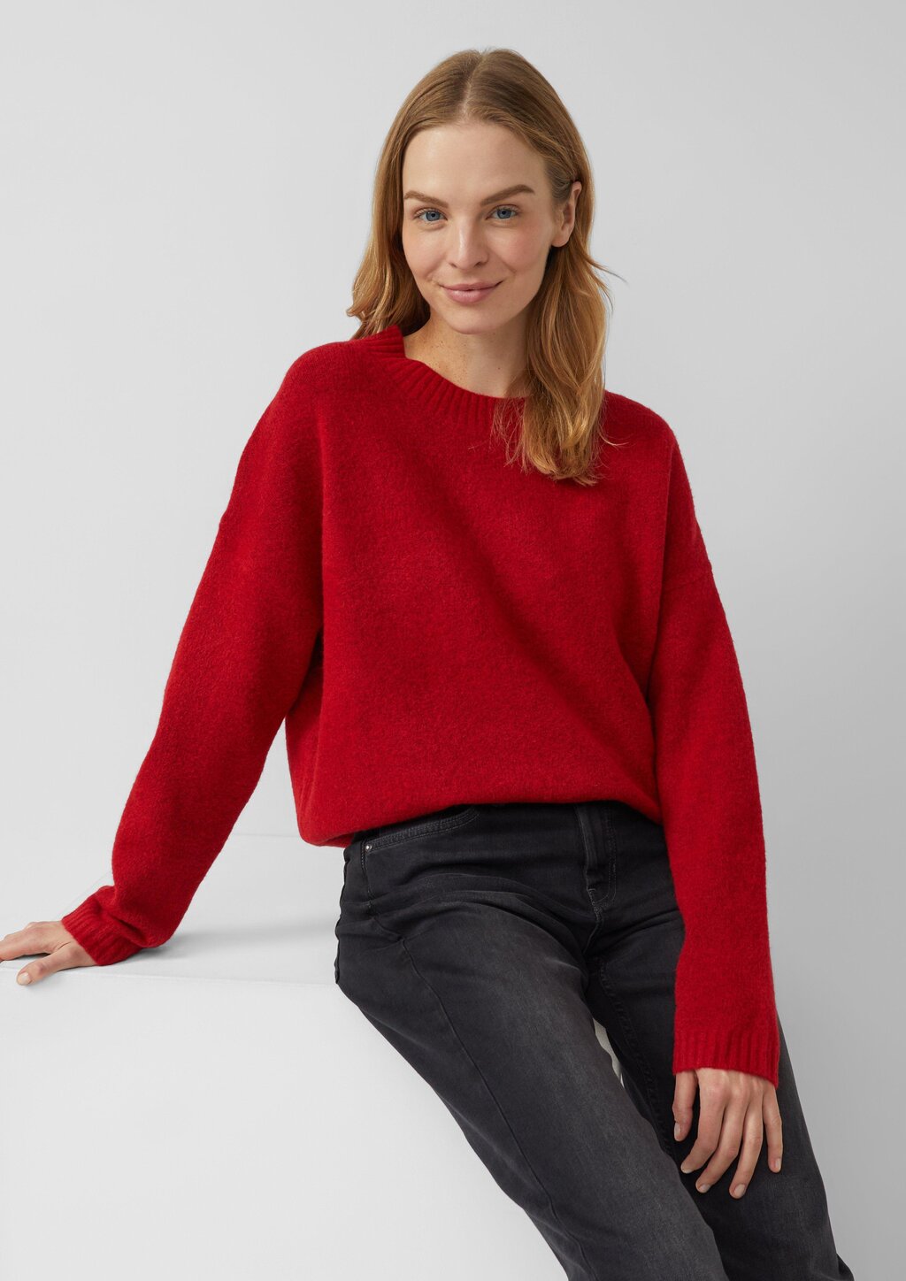 Strickpullover mit Wollanteil und Bündchen