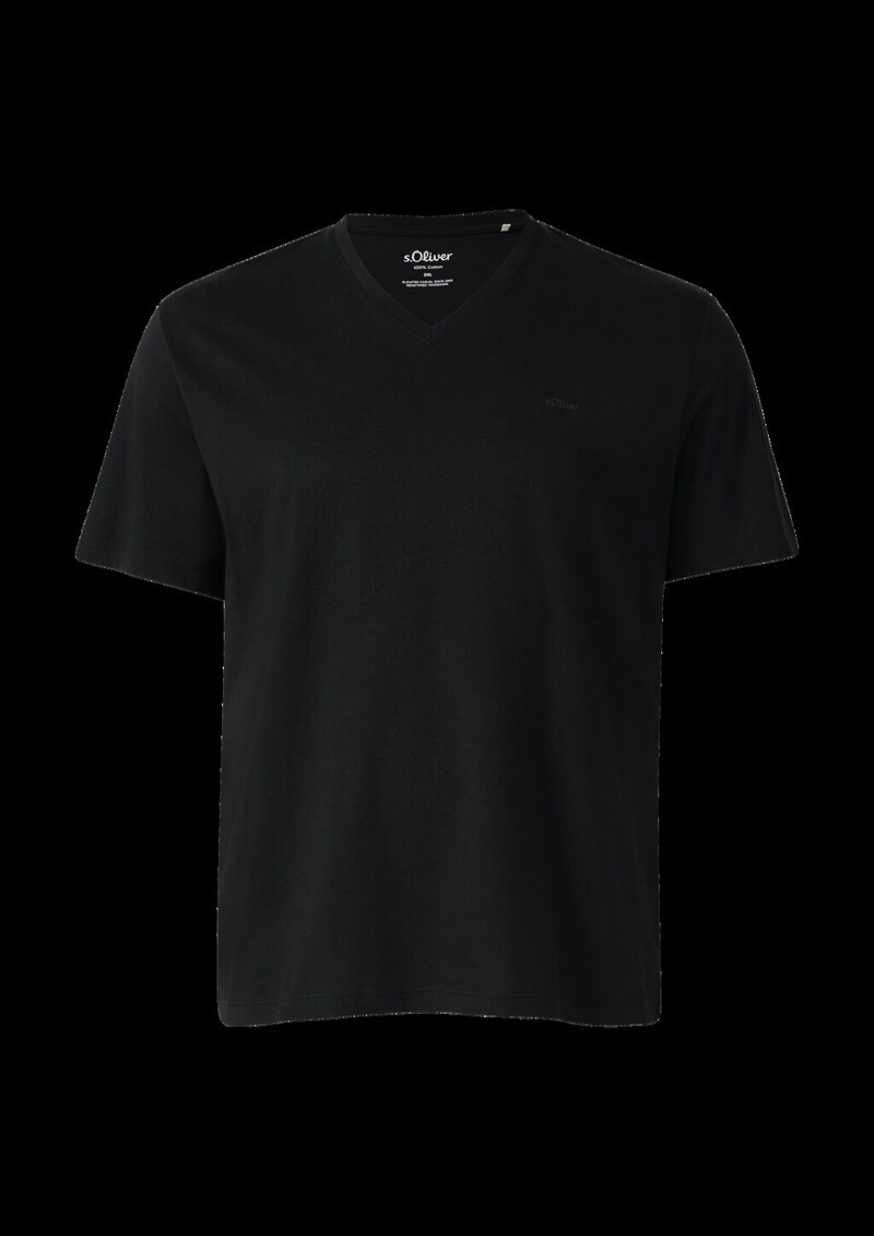 Baumwoll-T-Shirt mit V-Ausschnitt und Logoprint