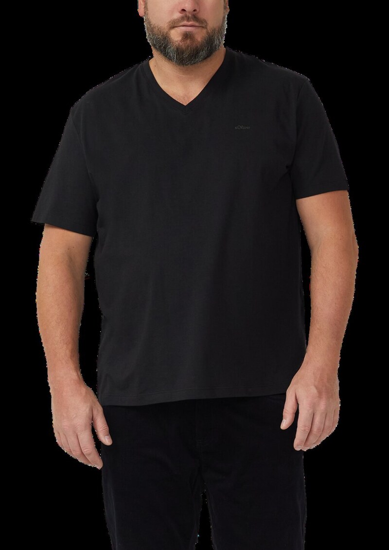 Baumwoll-T-Shirt mit V-Ausschnitt und Logoprint