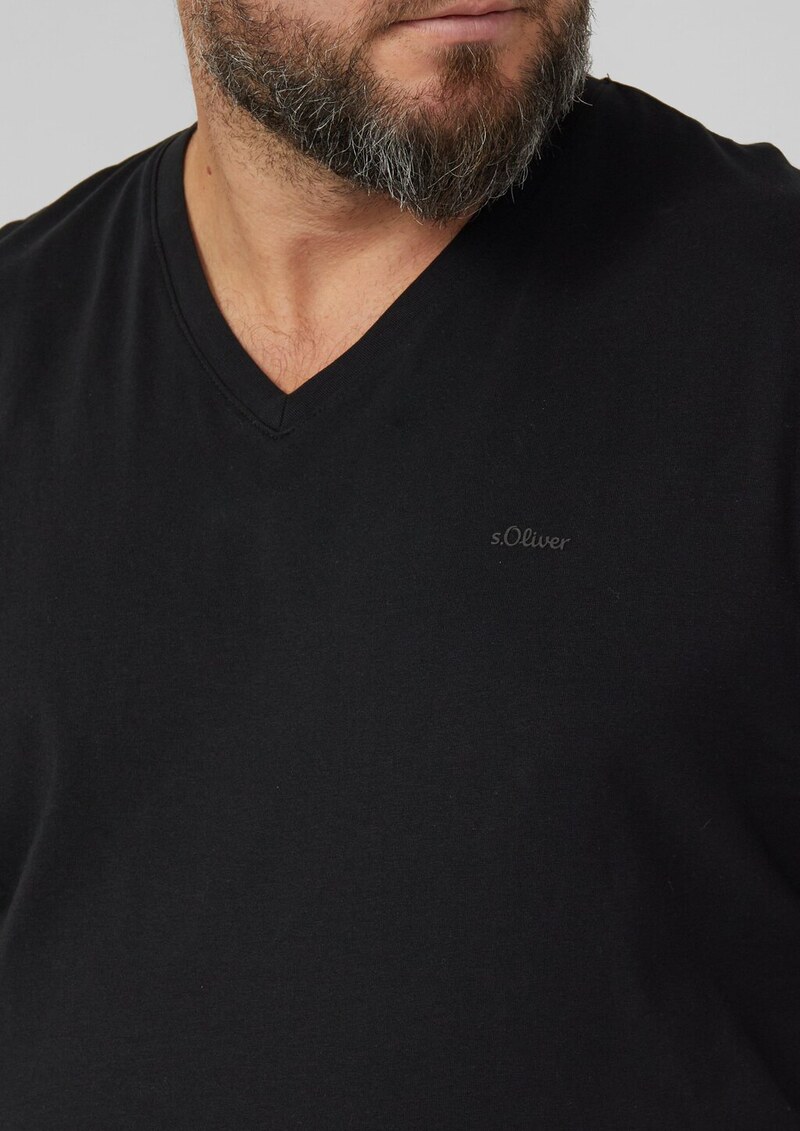 Baumwoll-T-Shirt mit V-Ausschnitt und Logoprint