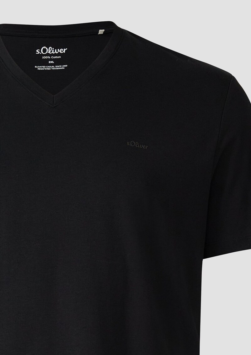 Baumwoll-T-Shirt mit V-Ausschnitt und Logoprint