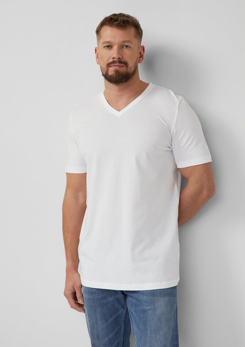 Basic V-Shirt mit Logo-Print auf der Front