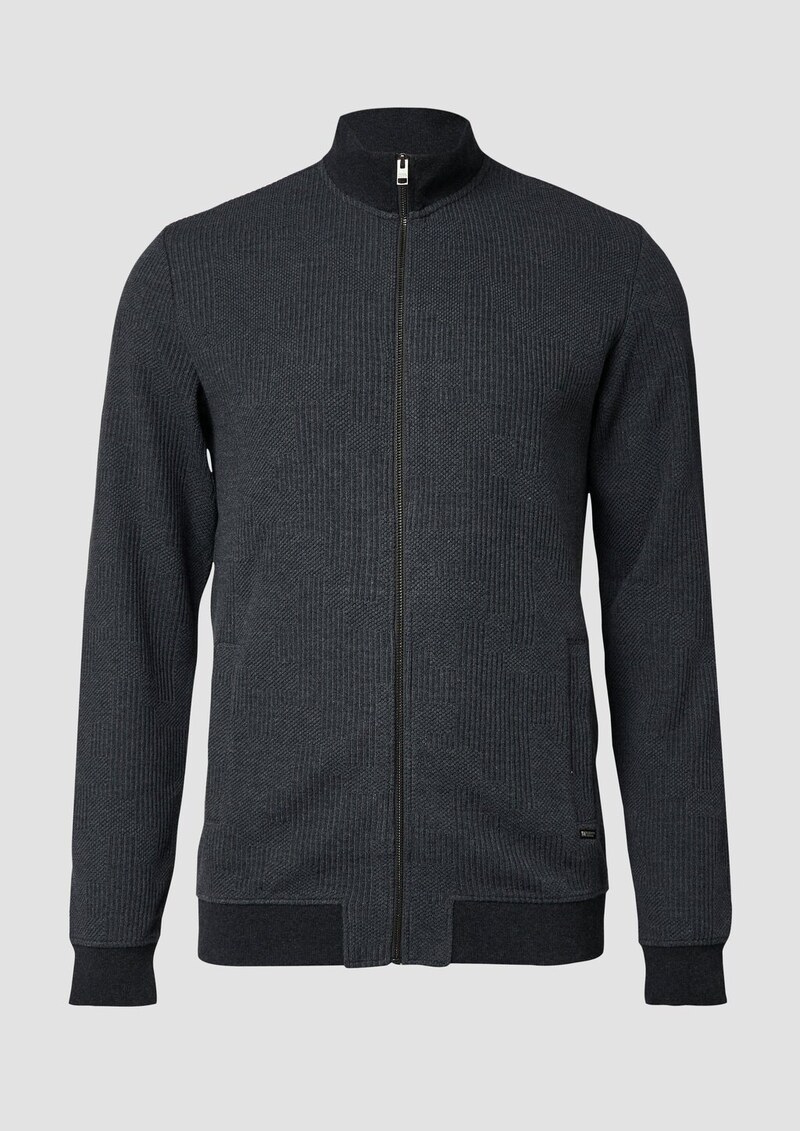 Strukturierte Sweatshirtjacke mit Stehkragen