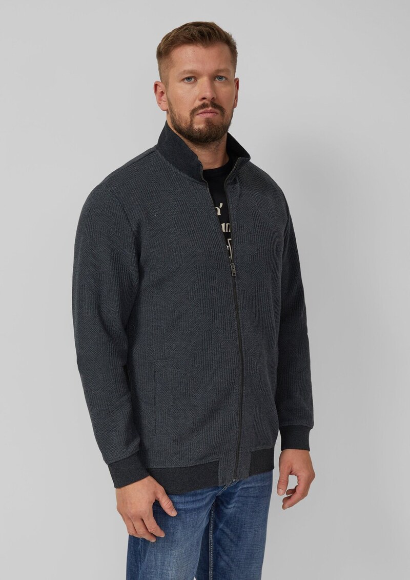 Strukturierte Sweatshirtjacke mit Stehkragen