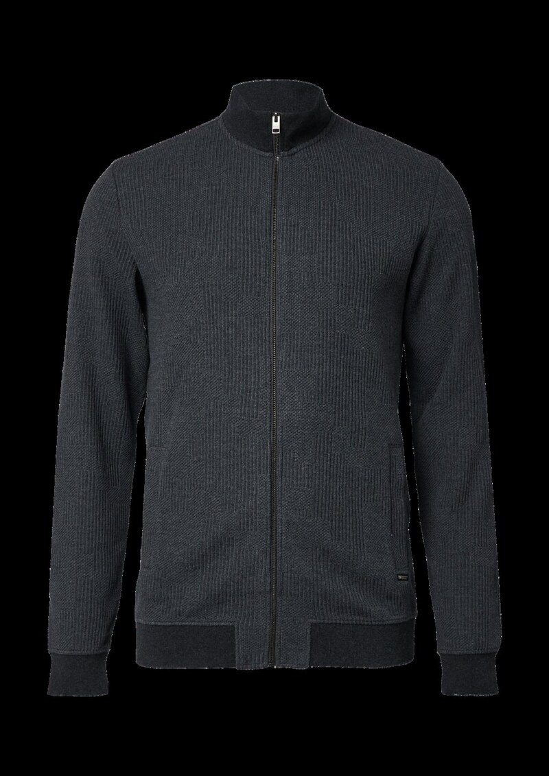Strukturierte Sweatshirtjacke mit Stehkragen