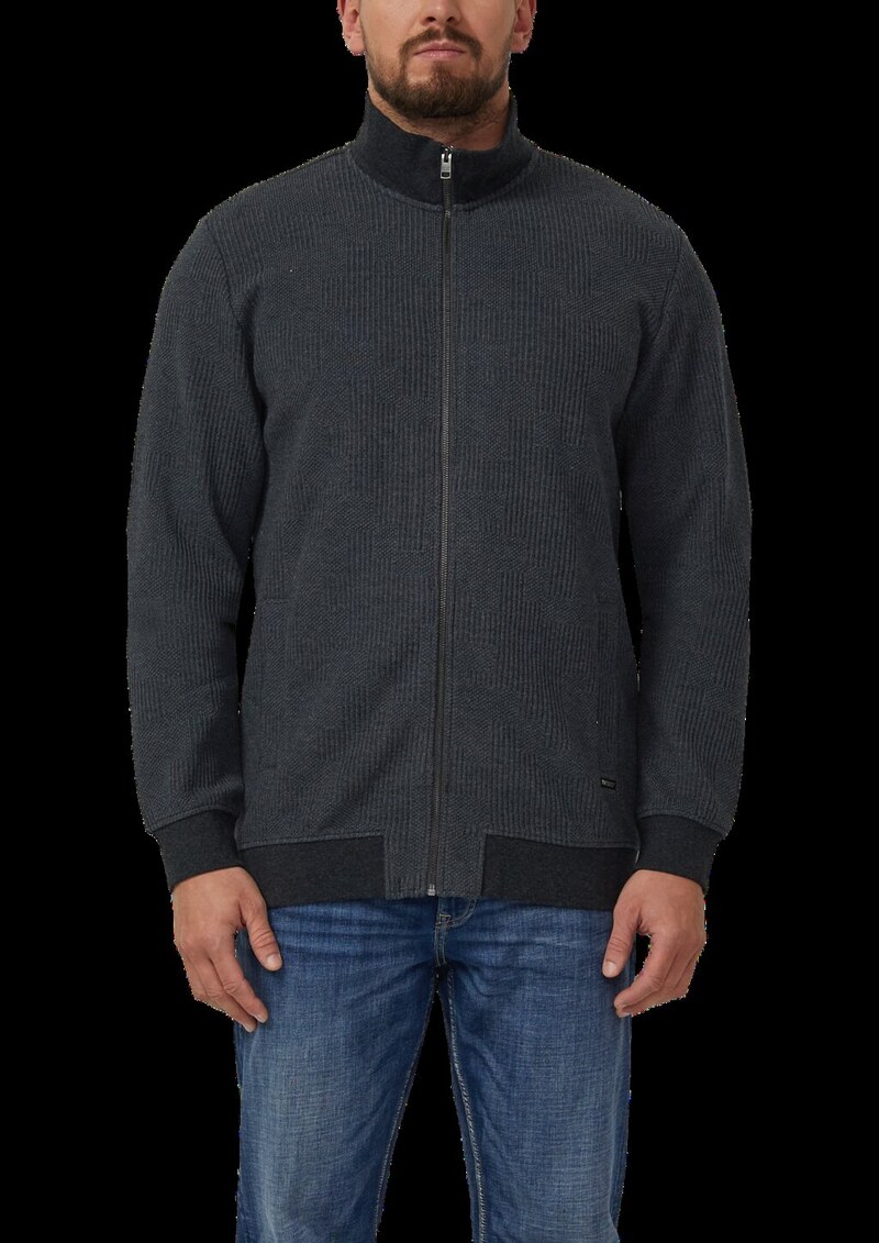 Strukturierte Sweatshirtjacke mit Stehkragen