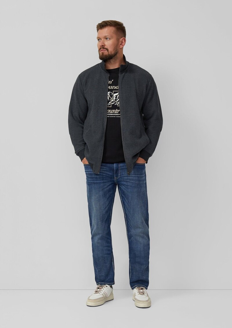 Strukturierte Sweatshirtjacke mit Stehkragen