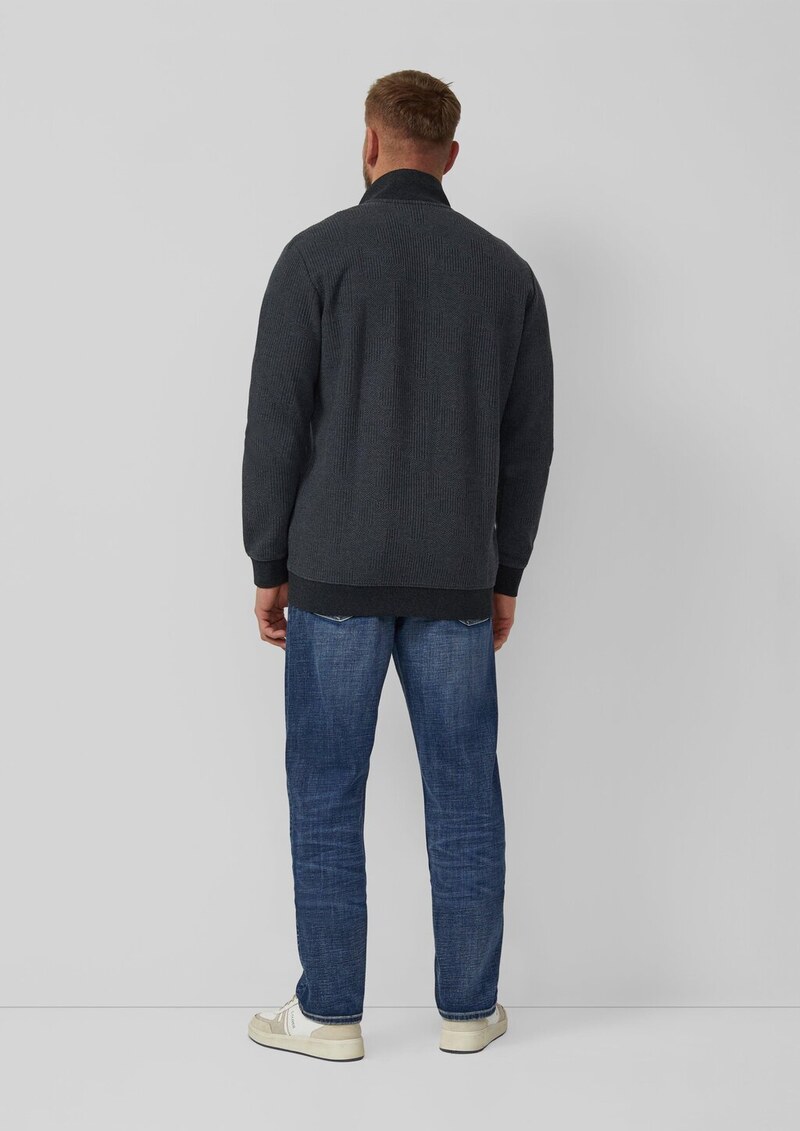 Strukturierte Sweatshirtjacke mit Stehkragen