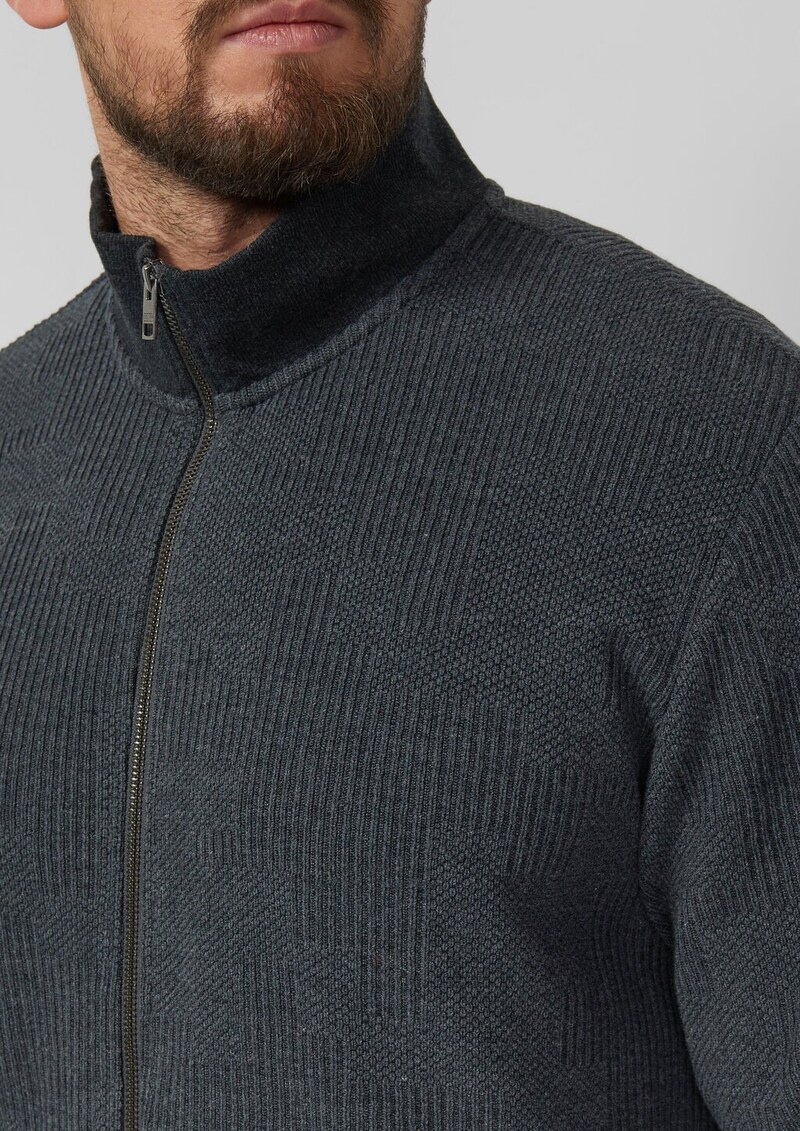 Strukturierte Sweatshirtjacke mit Stehkragen