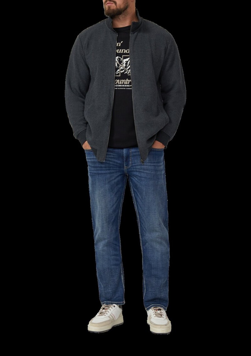 Strukturierte Sweatshirtjacke mit Stehkragen