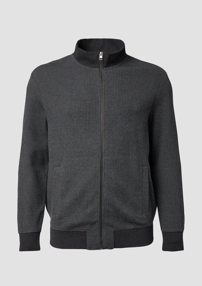 Strukturierte Sweatshirtjacke mit Stehkragen