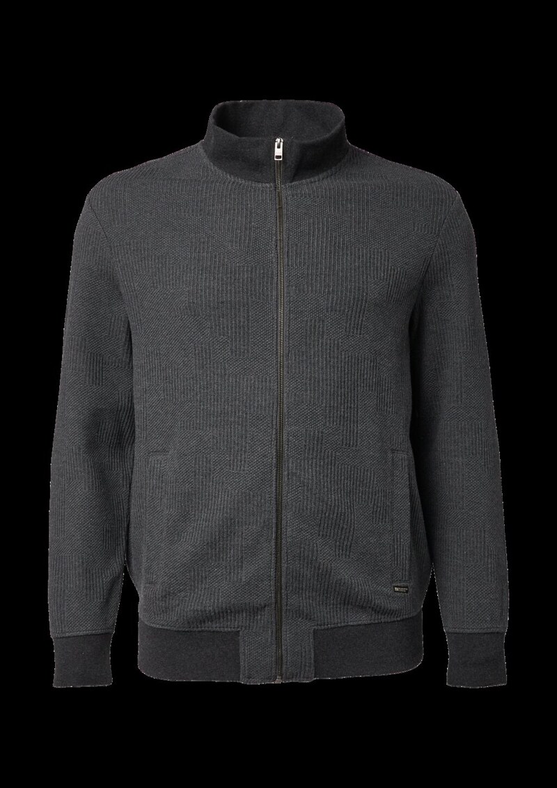 Strukturierte Sweatshirtjacke mit Stehkragen