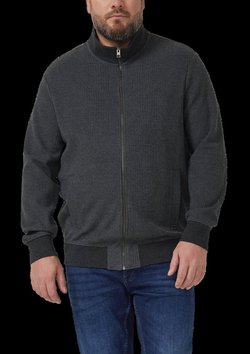 Strukturierte Sweatshirtjacke mit Stehkragen