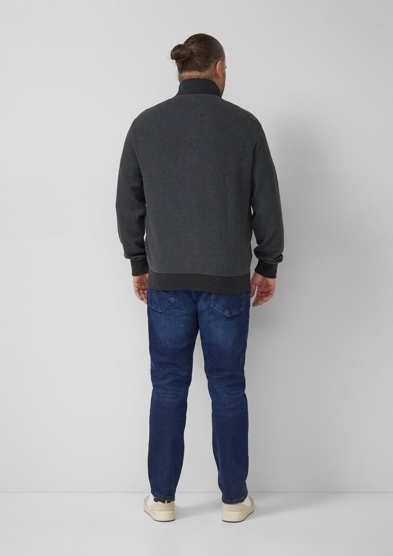 Strukturierte Sweatshirtjacke mit Stehkragen