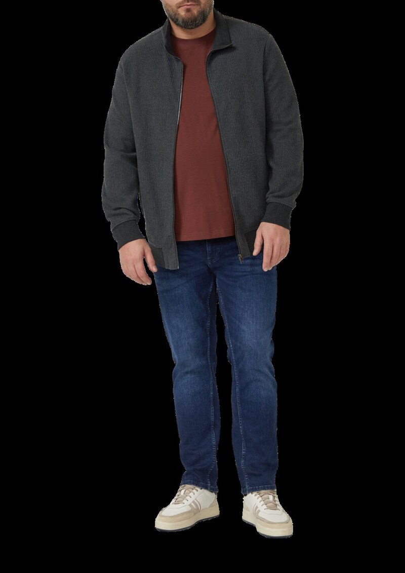 Strukturierte Sweatshirtjacke mit Stehkragen