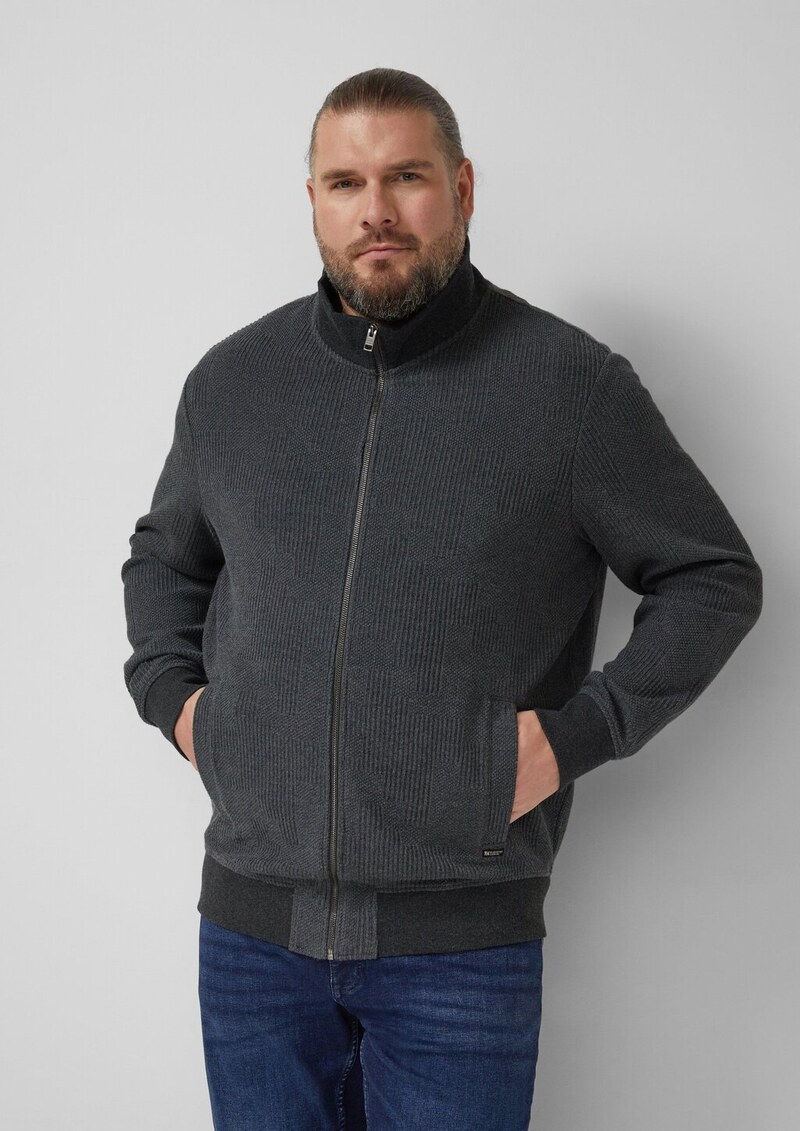 Strukturierte Sweatshirtjacke mit Stehkragen