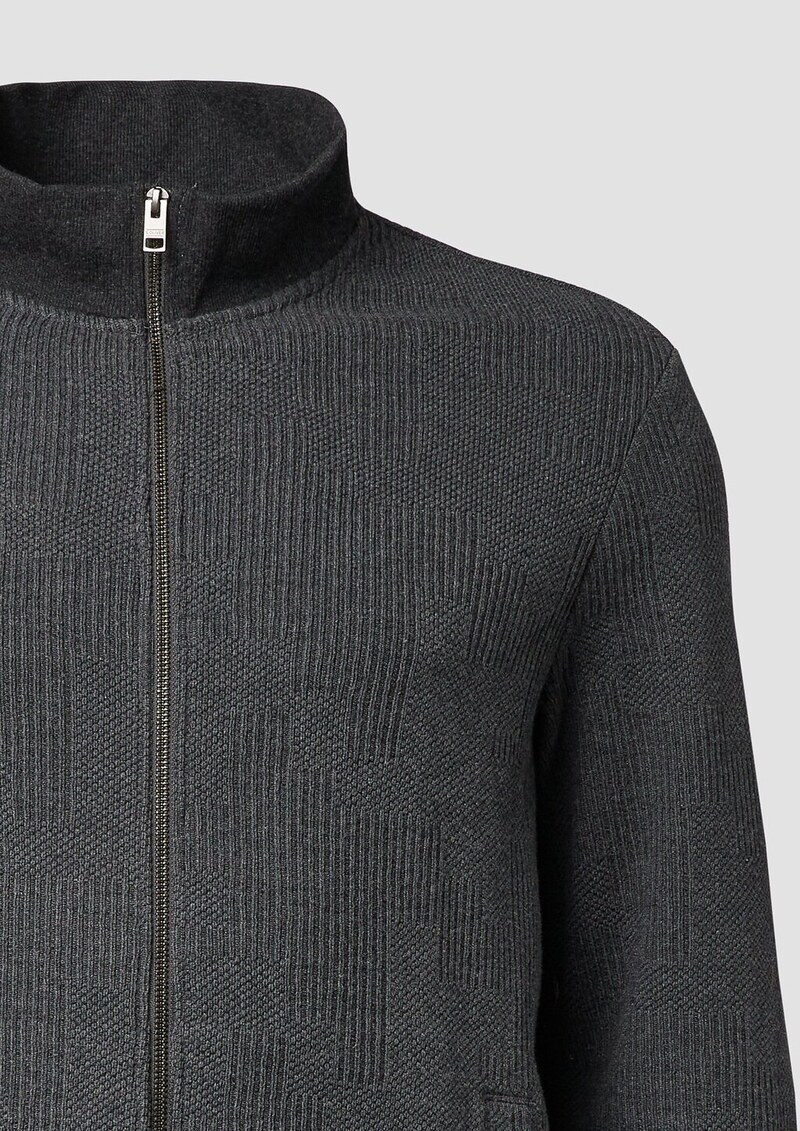 Strukturierte Sweatshirtjacke mit Stehkragen