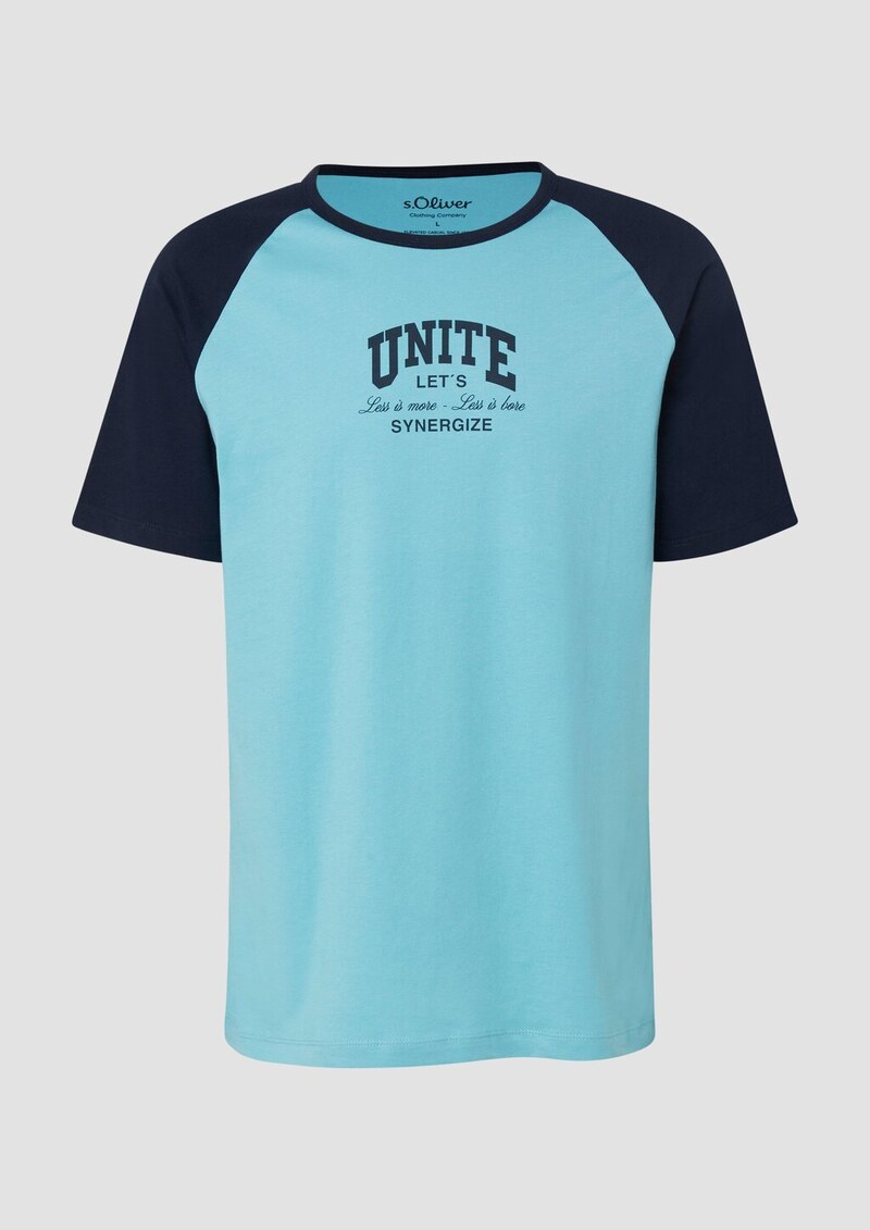 Colour-Block-T-Shirt mit Frontprint und Raglanärmeln