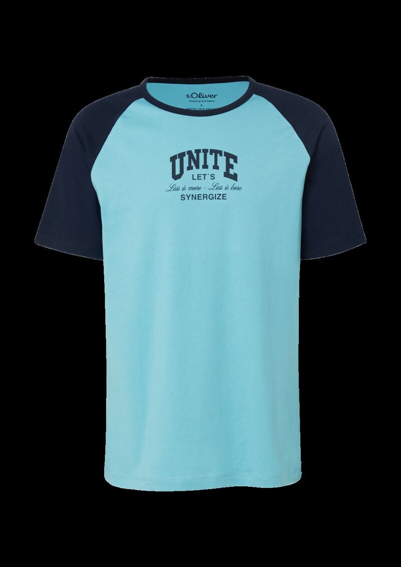 Colour-Block-T-Shirt mit Frontprint und Raglanärmeln