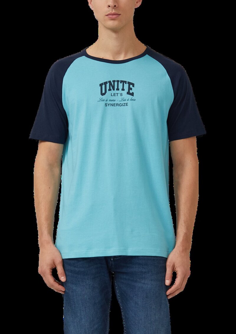 Colour-Block-T-Shirt mit Frontprint und Raglanärmeln