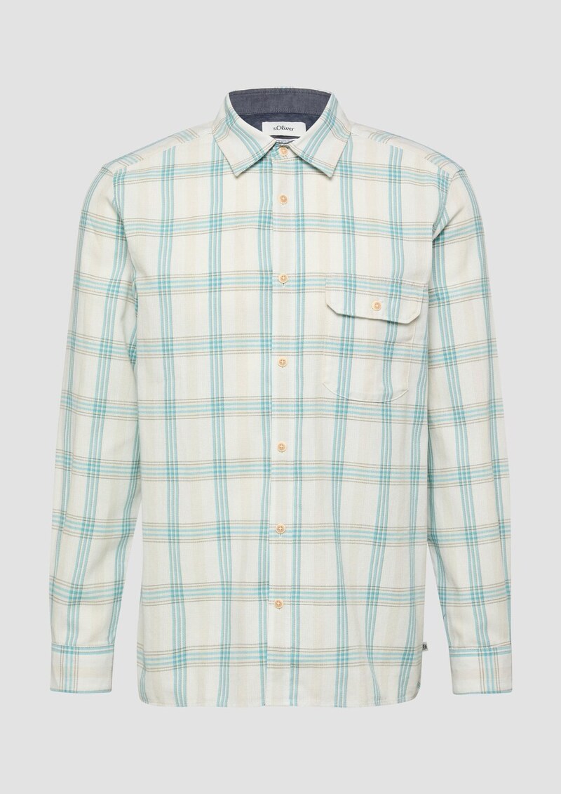 Regular Fit: Fein strukturiertes Karohemd mit Kentkragen und Brusttasche