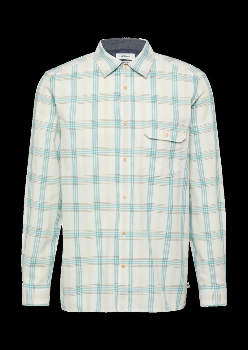 Regular Fit: Fein strukturiertes Karohemd mit Kentkragen und Brusttasche