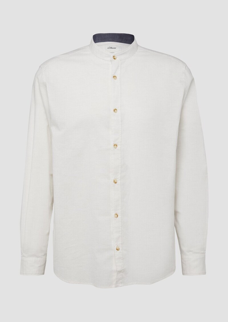 Regular Fit: Leichtes Langarmhemd aus Baumwolle mit Stehkragen