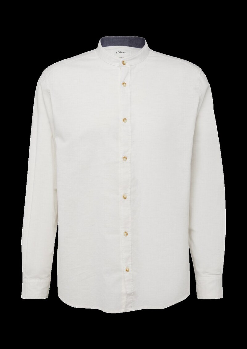 Regular Fit: Leichtes Langarmhemd aus Baumwolle mit Stehkragen