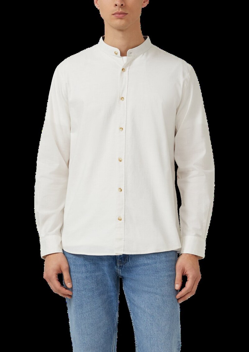 Regular Fit: Leichtes Langarmhemd aus Baumwolle mit Stehkragen