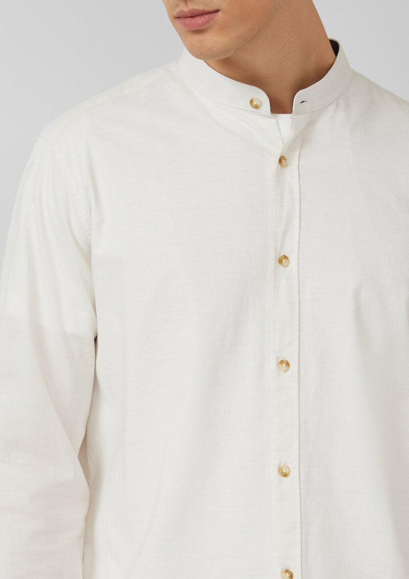 Regular Fit: Leichtes Langarmhemd aus Baumwolle mit Stehkragen
