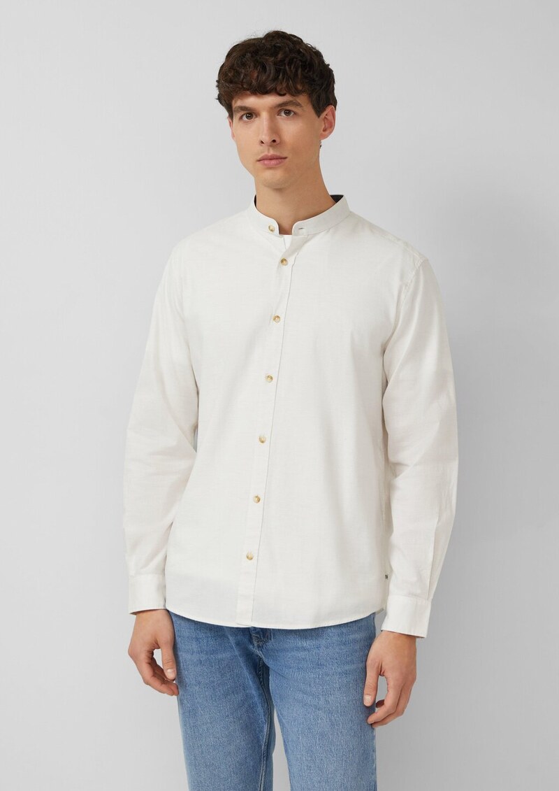 Regular Fit: Leichtes Langarmhemd aus Baumwolle mit Stehkragen