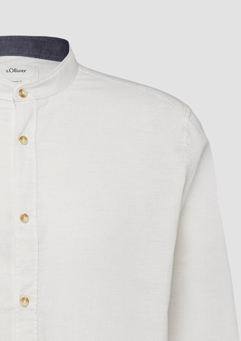 Regular Fit: Leichtes Langarmhemd aus Baumwolle mit Stehkragen