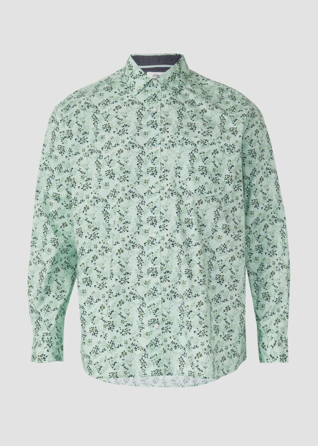Slim Fit: Langarmhemd mit All-over-Print und Kentkragen
