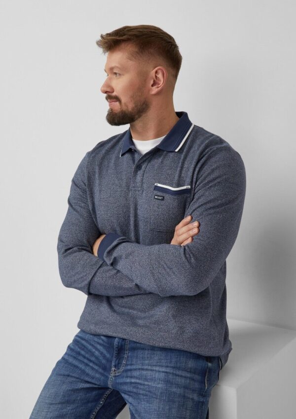 Langarm-Polo mit Bündchen in Melange-Optik