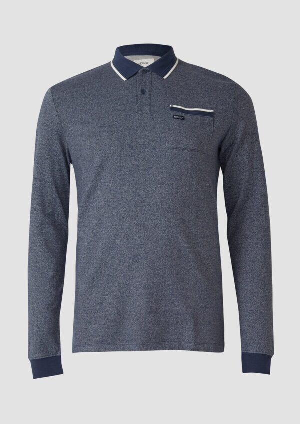 Langarm-Polo mit Bündchen in Melange-Optik