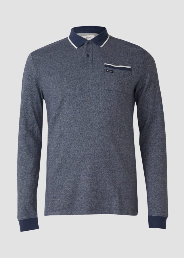 Langarm-Polo mit Bündchen in Melange-Optik