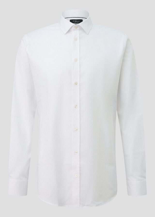 Tailored Fit: Strukturiertes Baumwollhemd mit Kentkragen