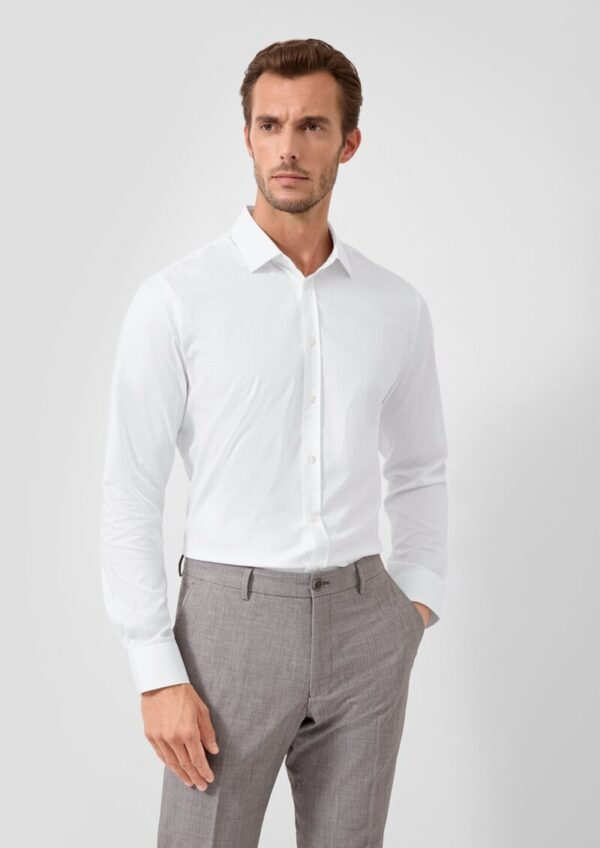 Tailored Fit: Strukturiertes Baumwollhemd mit Kentkragen