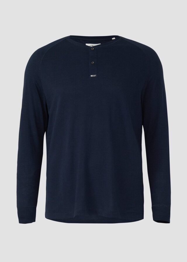 Strukturiertes Langarmshirt mit Henley-Ausschnitt