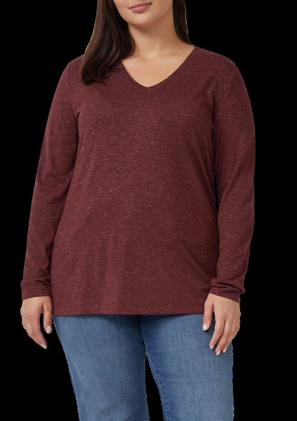 Longsleeve mit V-Ausschnitt und Glitzergarn