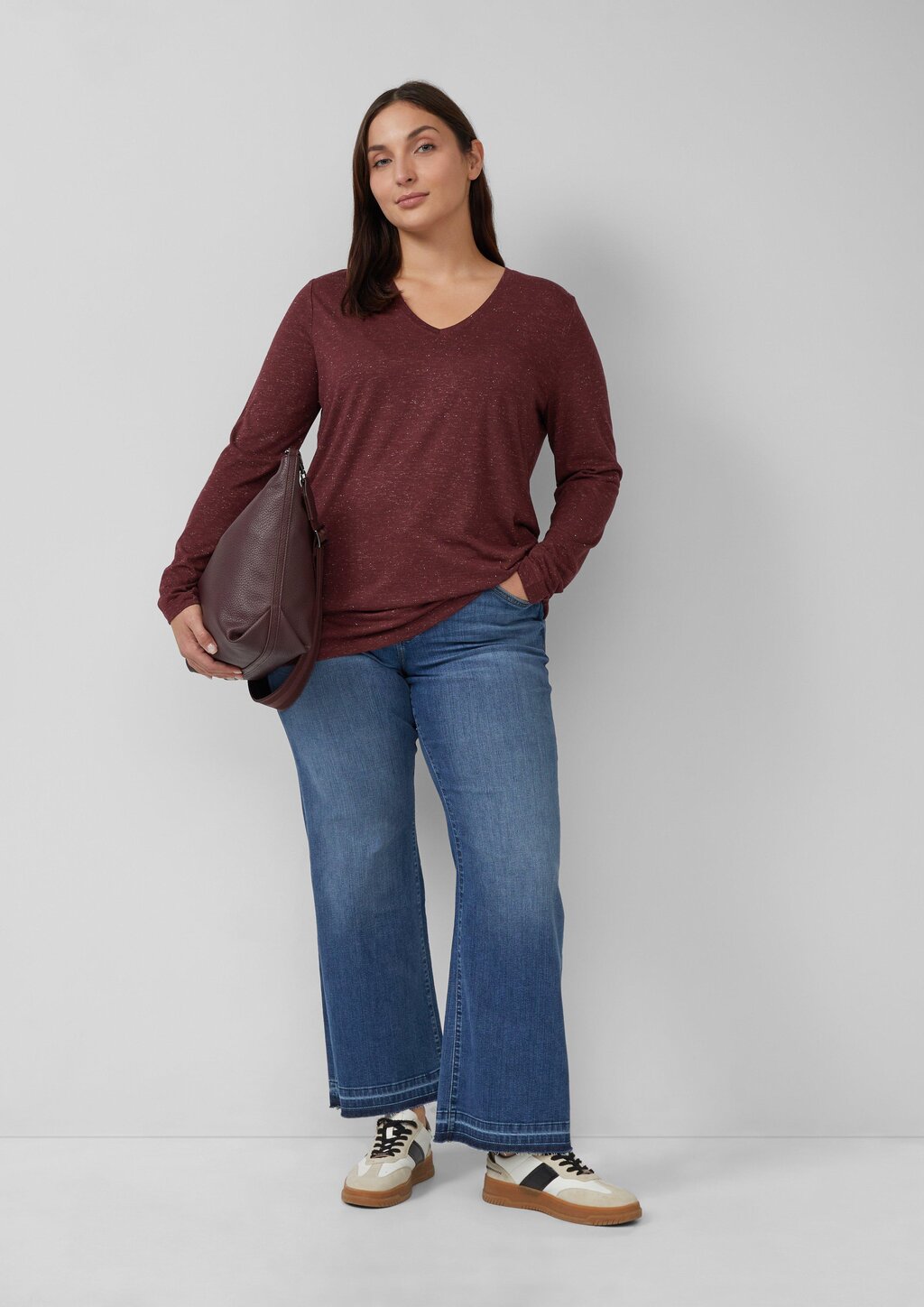 Longsleeve mit V-Ausschnitt und Glitzergarn